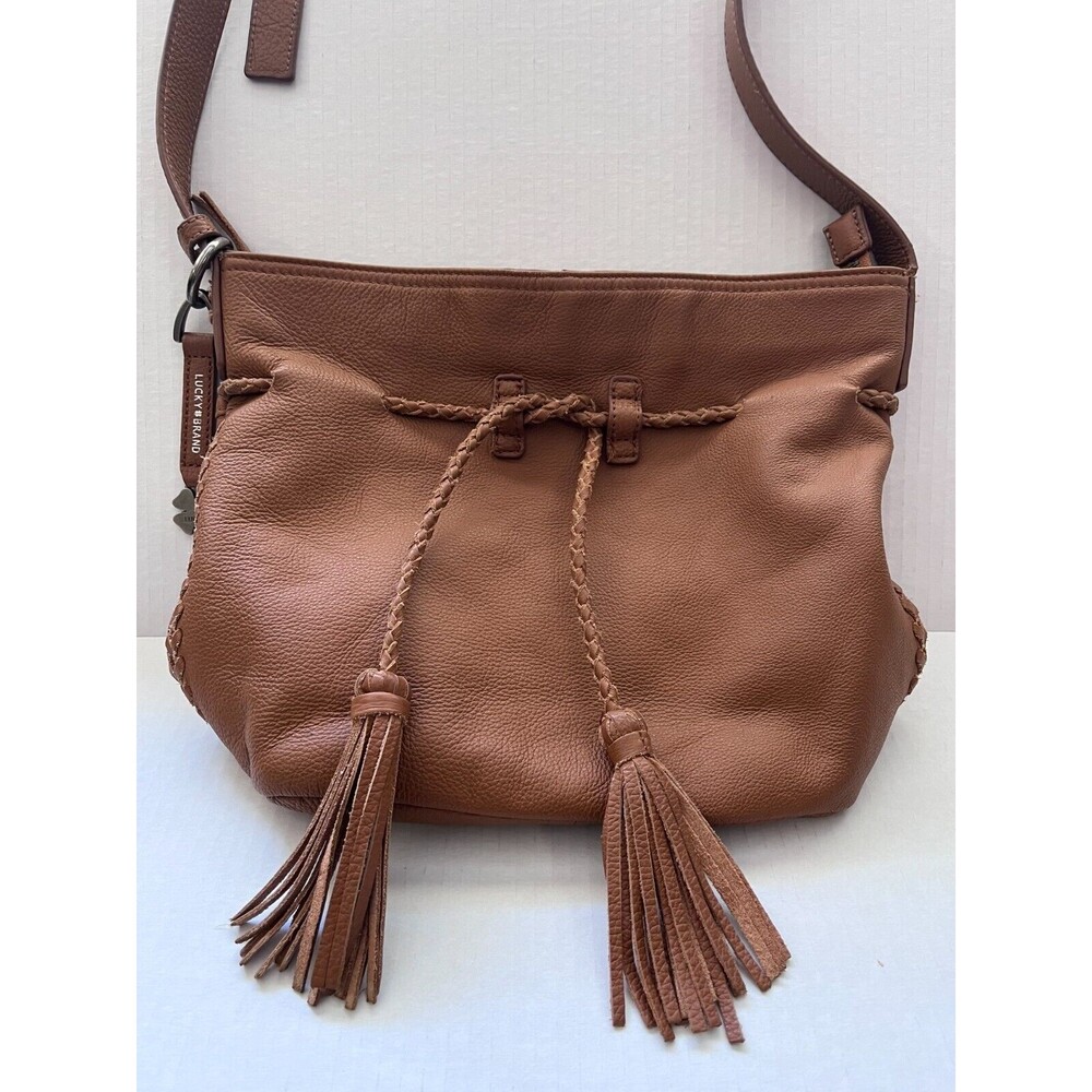 Lucky Brand Saddle Brown Leather Drawstring Bucket Bag Handbag
